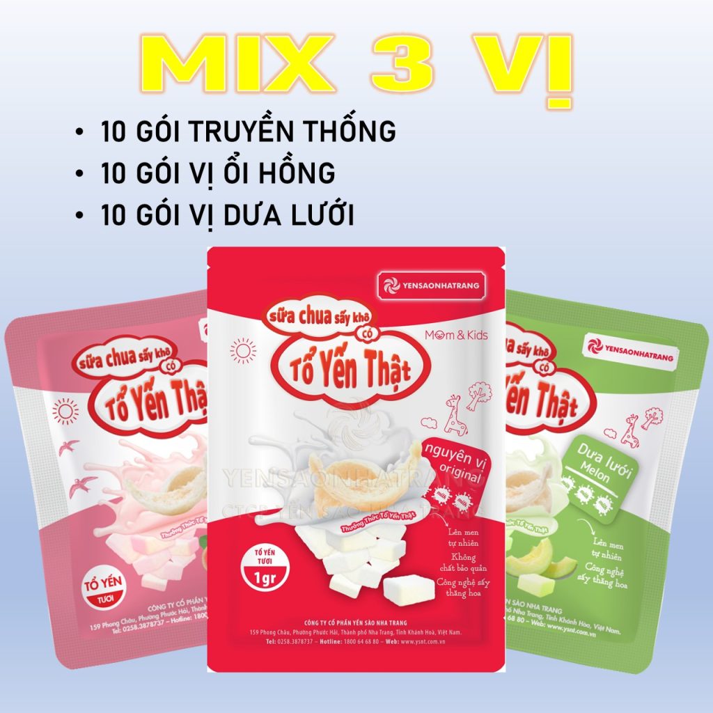 Sữa chua sấy yến sào Mix 3 loại để khách có thêm trải nghiệm